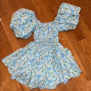 Altar'd State Sky Blue floral puff sleeve dress